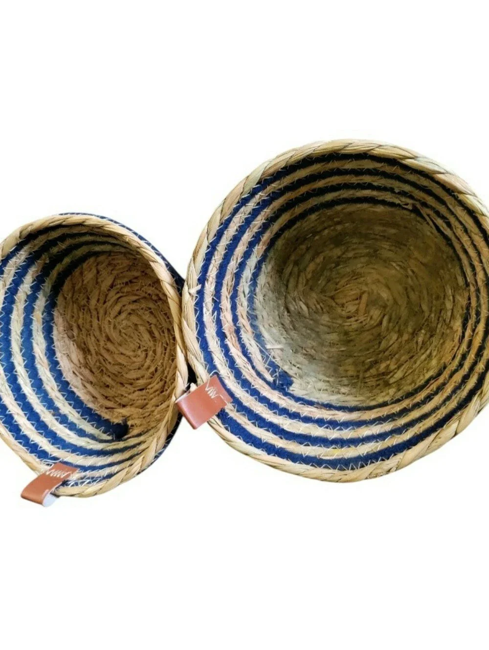 Coastal Seagrass Storage Baskets Lot Of 2 Stripe Beach 7